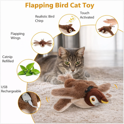 Interactive Flapping & Chirping Bird Cat Toy | USB Rechargeable