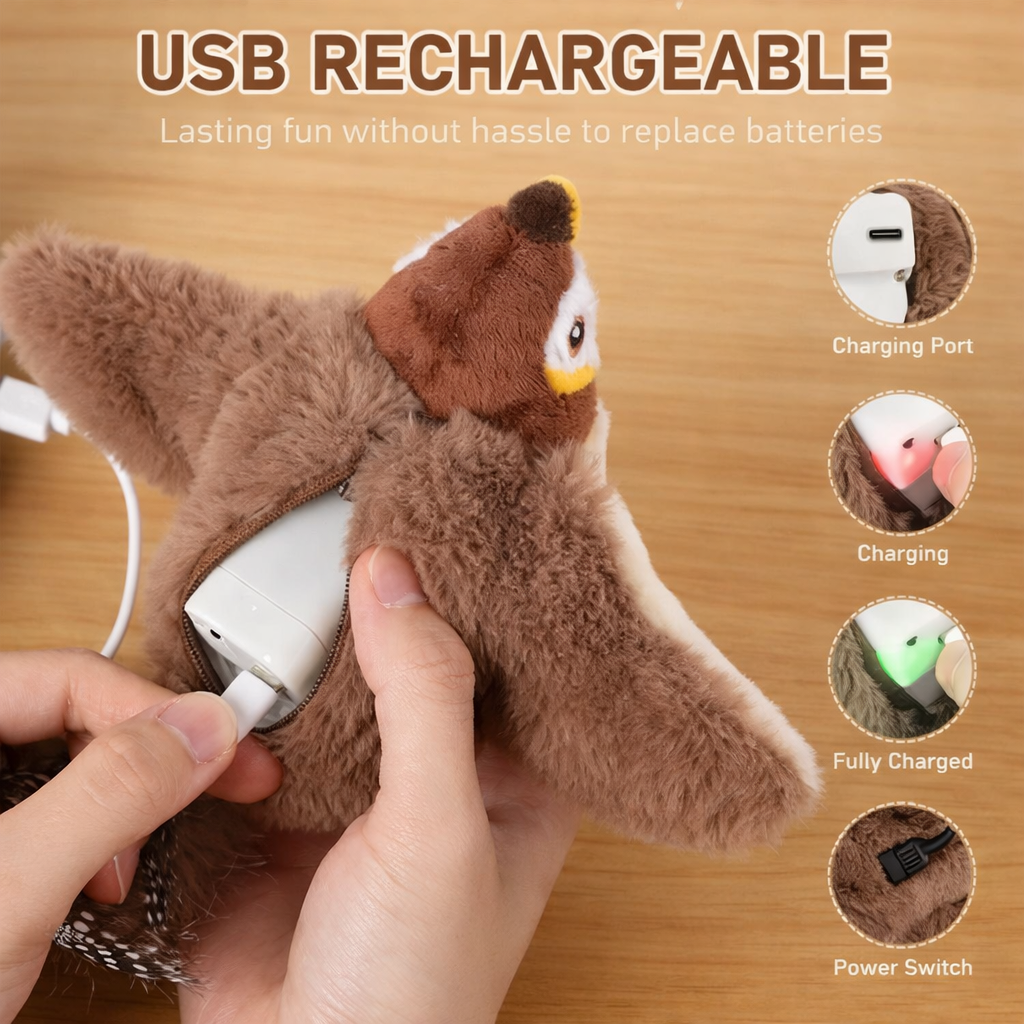 Interactive Flapping & Chirping Bird Cat Toy | USB Rechargeable