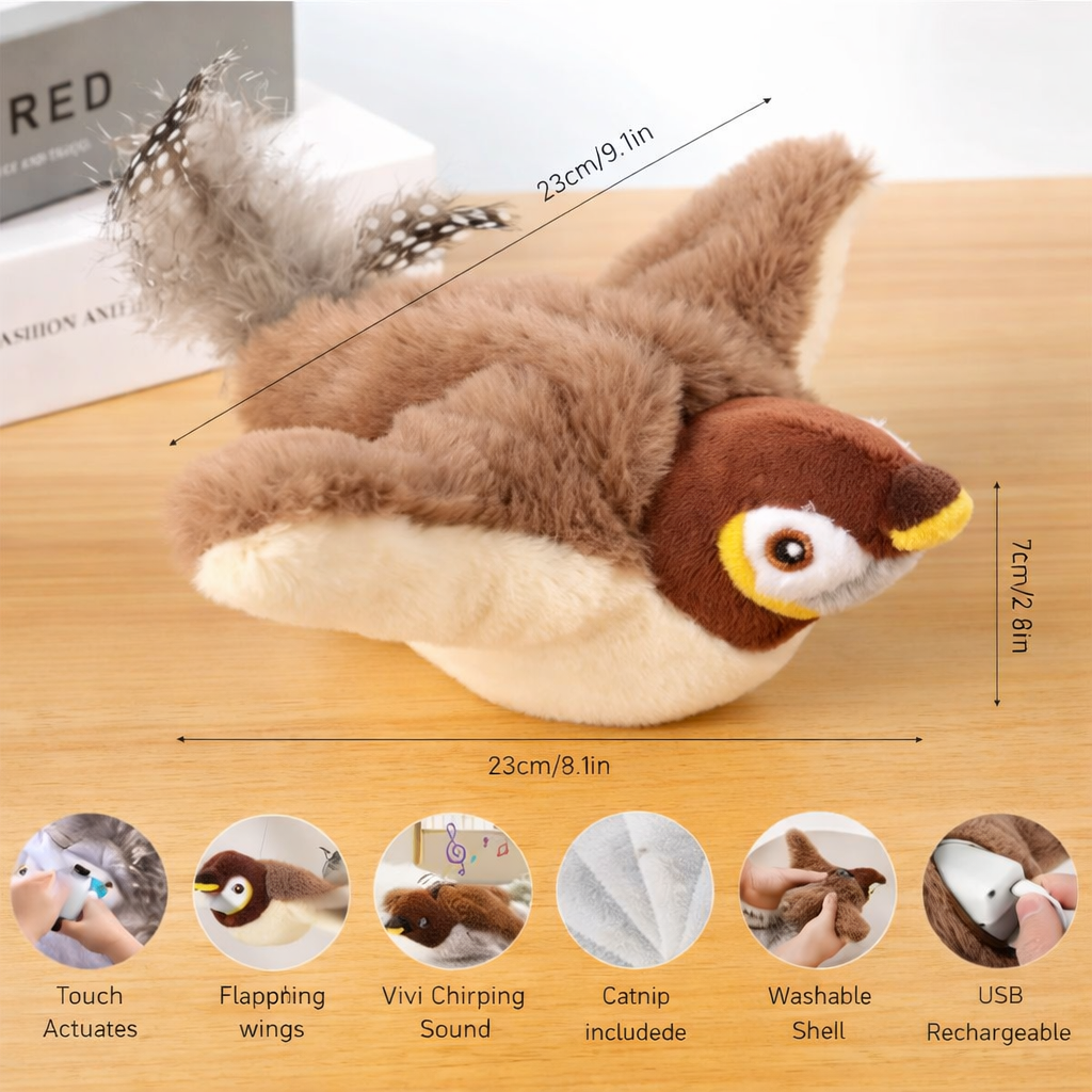 Interactive Flapping & Chirping Bird Cat Toy | USB Rechargeable